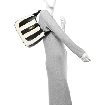 GUCCI Boarded Dyana Lux Calfskin Striped Medium Jackie 1961 Hobo Black White