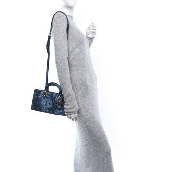 CHRISTIAN DIOR Denim Flowers Cannage Medium Lady D-Joy Blue