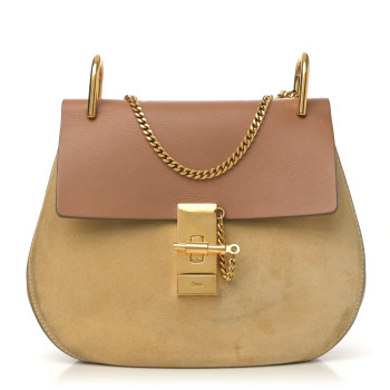 CHLOE Suede Smooth Calfskin Drew Shoulder Bag Milky Coffee