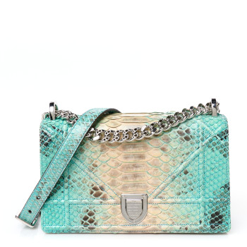 CHRISTIAN DIOR Snakeskin Gradient Small Diorama Flap Bag Turquoise Beige