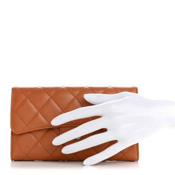 CHANEL Caviar Quilted Large Flap Wallet Light Brown