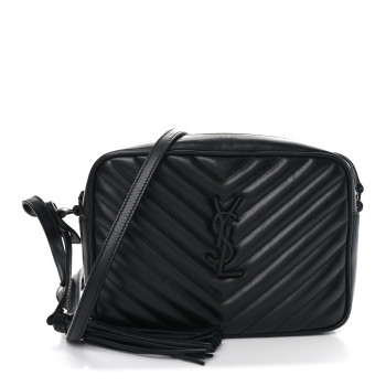SAINT LAURENT Calfskin Matelasse Monogram Monochrome Lou Camera Bag Black