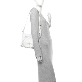 BALENCIAGA Extra Supple Calfskin Crocodile Embossed Neo Classic Hardware Hobo XS White