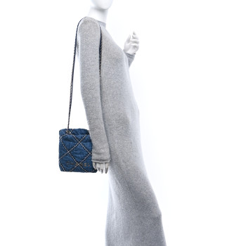 CHANEL Denim Stitched Quilted Mini Chanel 22 Blue