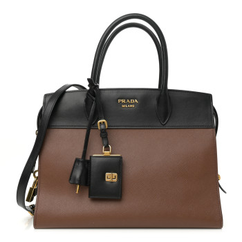 PRADA Saffiano City Calfskin Medium Esplanade Tote Palissandro Black