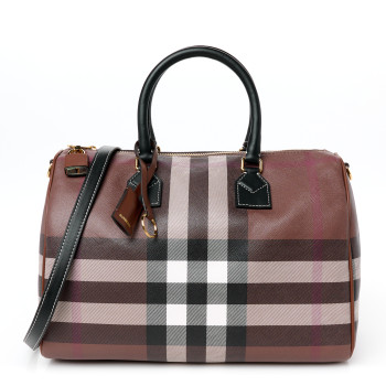 BURBERRY E-canvas Check Bowling Bag Dark Birch Brown