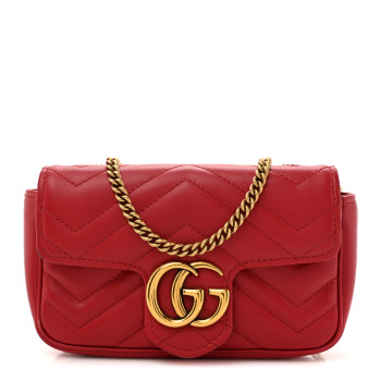 GUCCI Calfskin Matelasse Super Mini GG Marmont Shoulder Bag Hibiscus Red