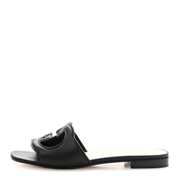 GUCCI Cosmos Softy Calfskin Interlocking G Cut Out Slide Sandals 36.5 Black