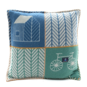 HERMES Wool Cashmere Avalon Les Cabanes Pillow Bleu Menthe