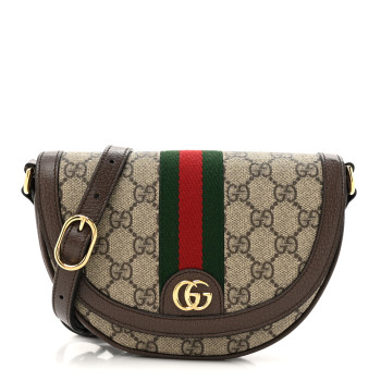 GUCCI GG Supreme Monogram Textured Dollar Calfskin Web Mini Ophidia Flap Shoulder Bag Beige Ebony New Acero