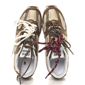 MIU MIU X NEW BALANCE Bleached Calfskin 530 SL Sneakers 37.5 Cinnamon Travertine Gray
