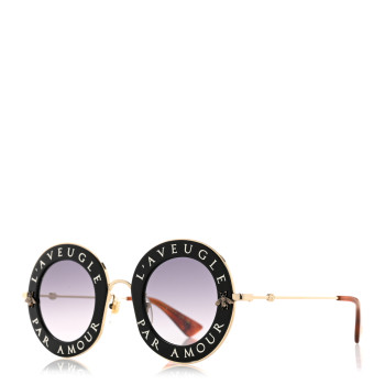 GUCCI Metal L'Aveugle Par Amour Round Frame Sunglasses GG0113S Black