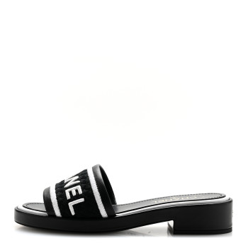CHANEL Lambskin Embroidered CC Mule Sandal 39.5 Black White