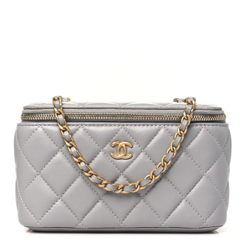 CHANEL Lambskin Quilted Small Pearl Crush Vanity Case With Chain Grey
