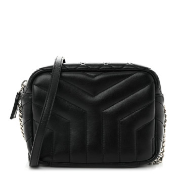 SAINT LAURENT Calfskin Y Quilted Monogram Mini Loulou Bowling Bag Black