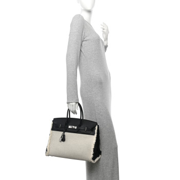 HERMES Swift Twill H Fray Fray Birkin 35 Black Ecru