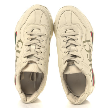 GUCCI Calfskin Logo Womens Rhyton Sneakers 38 Ivory