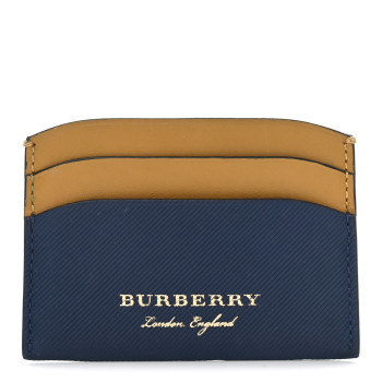 BURBERRY Soft Grain Calfskin Izzy Card Case Blue Carbon Camel