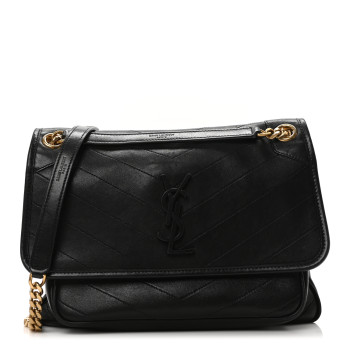 SAINT LAURENT Lambskin Matelasse Monogram Medium Niki Chain Satchel Black
