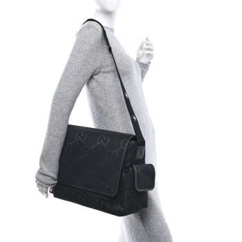 GUCCI Canvas Monogram Jumbo GG Messenger Diaper Bag Black