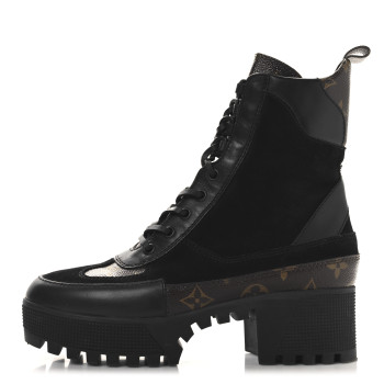 LOUIS VUITTON Suede Calfskin Monogram Laureate Platform Desert Boots 37 Black