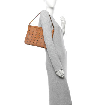 MCM Visetos Liz Shopper Tote Pouch Cognac