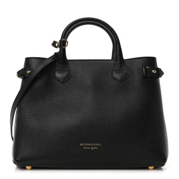 BURBERRY Derby Calfskin House Check Medium Banner Tote Black