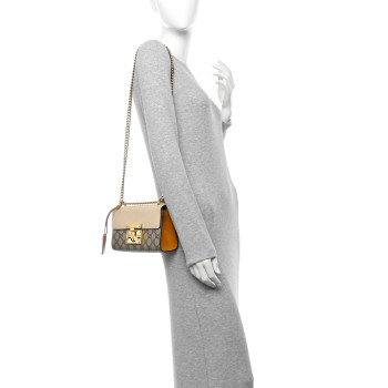 GUCCI GG Supreme Monogram Calfskin Small Padlock Shoulder Bag Beige Mystic White Sun Oil