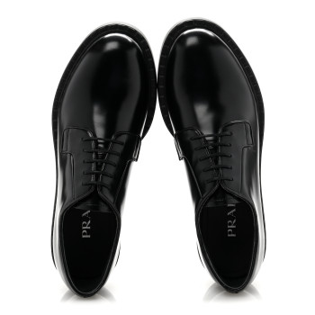 PRADA Spazzolato Lace Up 50mm Loafers 38 Black