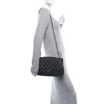 CHANEL Metallic Goatskin Quilted Large Rock In Rome Flap Black