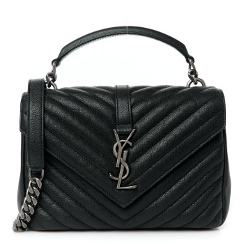 SAINT LAURENT Sheepskin Matelasse Chevron Monogram Medium College Bag Black