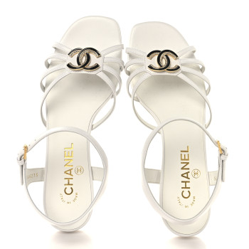 CHANEL Lambskin Crystal CC Sandals 37 White