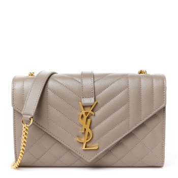 SAINT LAURENT Grain De Poudre Textured Mixed Matelasse Triquilt Small Monogram Satchel Greyish Brown