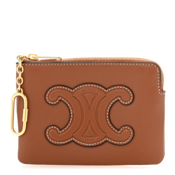 CELINE Smooth Calfskin Cuir Triomphe Coin and Card Pouch With Hook Tan