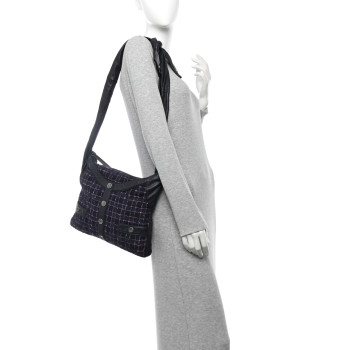 CHANEL Tweed Lambskin Small Girl Bag Navy Blue Pink