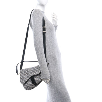CHRISTIAN DIOR Tweed Saddle Bag Black Silver