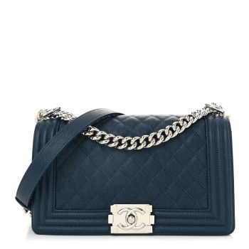 CHANEL Caviar Quilted Medium Boy Flap Dark Blue