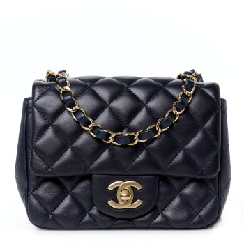 CHANEL Lambskin Quilted Mini Square Flap Navy