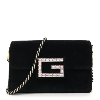 GUCCI Velvet Crystal Square G Shoulder Bag Black
