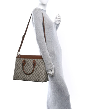 GUCCI GG Supreme Monogram Large Zip Top Tote Beige Tuscany