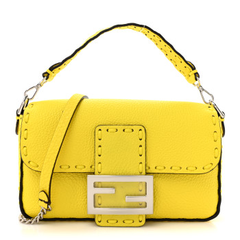FENDI Cuoio Roma Sellerissima Nappa Sintetica Tape Stitch Mini Baguette Acid Yellow