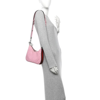 GUCCI GG Crystal Coated Canvas Monogram Web Small Attache Shoulder Bag Pink
