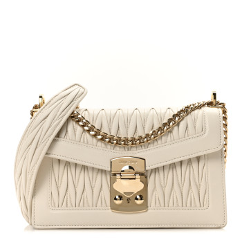 MIU MIU Lambskin Confidential Matelasse Chain Shoulder Bag White