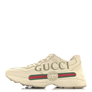 GUCCI Calfskin Logo Womens Rhyton Sneakers 38 Ivory