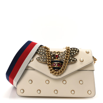 GUCCI Nappa Pearl Studded Mini Queen Margaret Broadway Shoulder Bag Mystic White