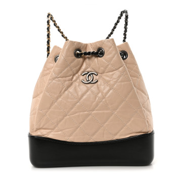 CHANEL Aged Calfskin Quilted Small Gabrielle Backpack Beige Black