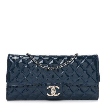 CHANEL Patent Calfskin Quilted Brilliant East West Flap Clutch Blue