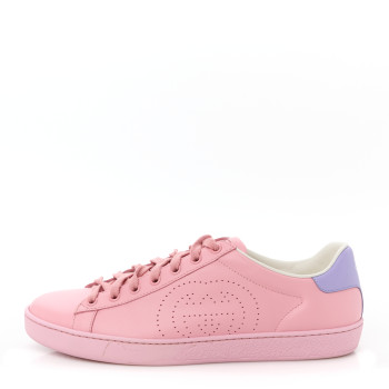 GUCCI Miro Soft Calfskin Interlocking G Perforated Womens Ace Sneakers 39.5 Wild Rose Lapis