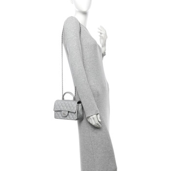 CHANEL Metallic Caviar Quilted Mini Top Handle Rectangular Flap Silver