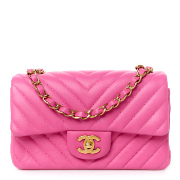 CHANEL Lambskin Chevron Quilted Mini Rectangular Flap Pink